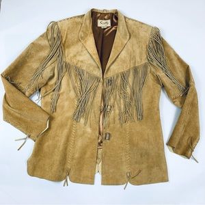 Scully Womens XL Suede Leather Western Jacket Blazer Tan Buckskin Fringe